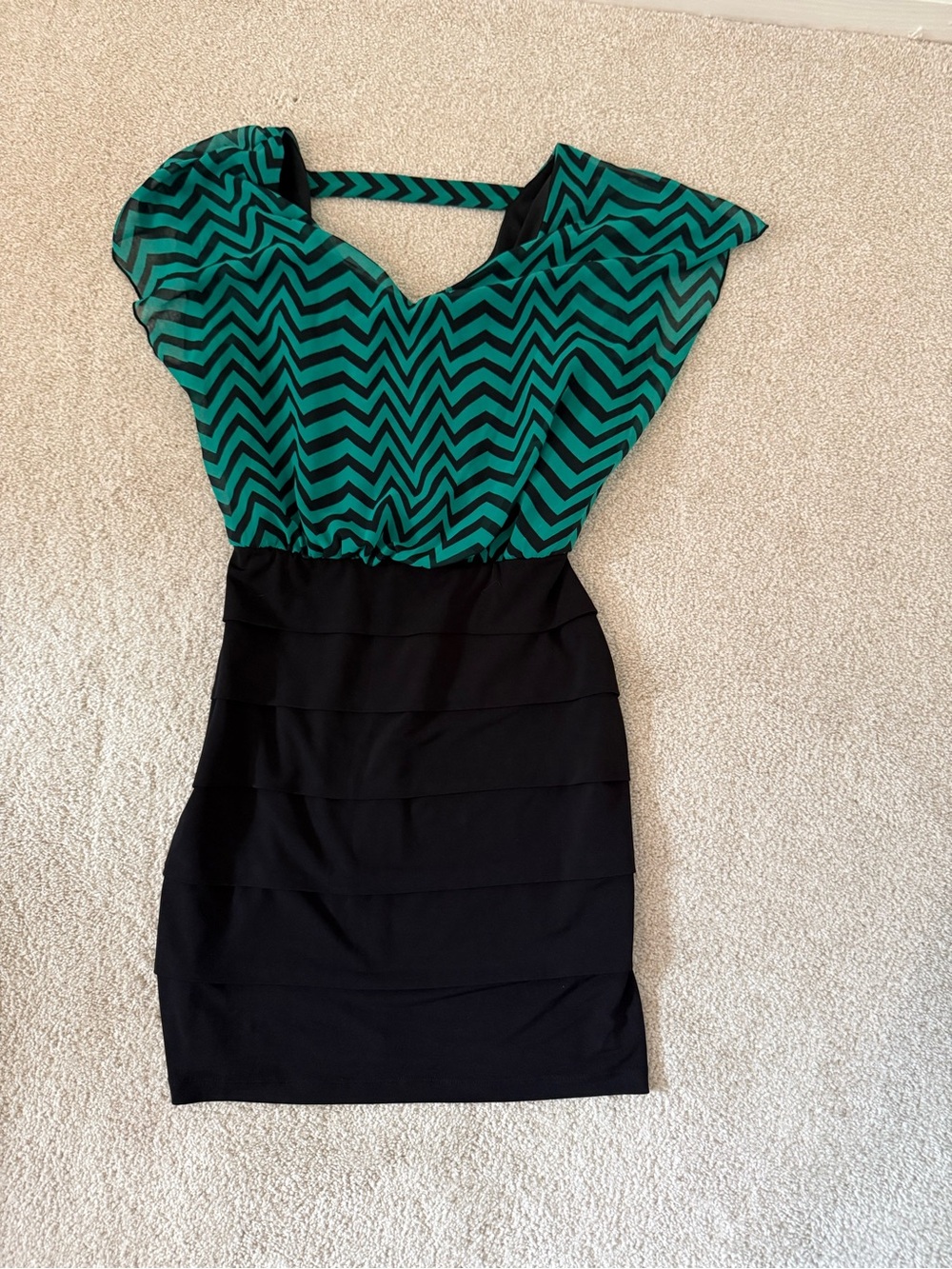 Sweet Storm Green Chevron Top with Black Bandage Skirt Dress